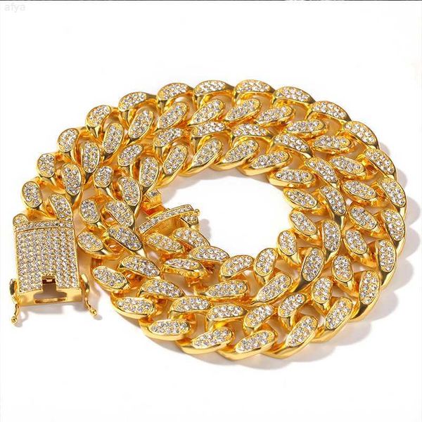 

wg021 new alloy iced out full diamond 20mm miami cuban link chain necklace bracelet hip hop cadenas cubanas diamantadas al mayor, Silver
