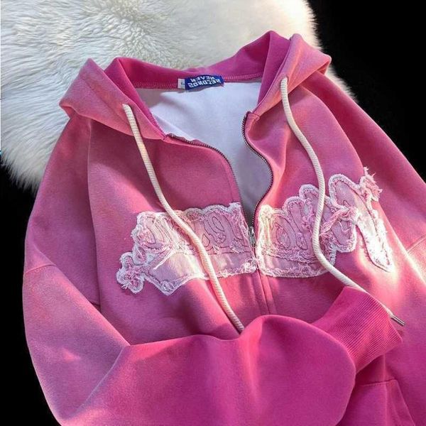 

Sweater Hoodies Y2K patchwork alphabet Style Loose Skeleton Zip Up Hoodie Goth Grunge Long-Sleeve Hooded Jacket Retro pink Oversized Sw Wviu, Color 02