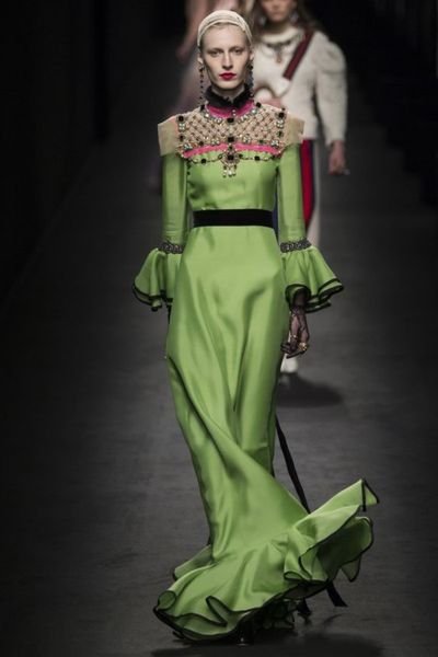 

zuhair murad evening dress retro green long-sleeved ruffled pearl mermaid long dress, Black;pink