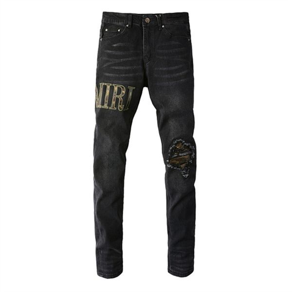 

mens jeans for guys rip slim fit skinny man pants orange star patches wearing biker denim stretch cult stretch motorcycle trendy long straig, Blue