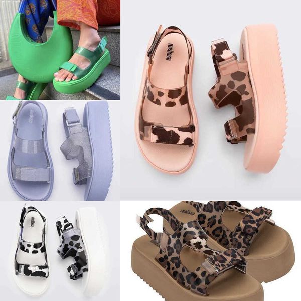 

designer melissa women summer new thick bottom high-heeled sandals fashion crystal pvc jelly sandals adjustable strap open toe wedge platfor, Black