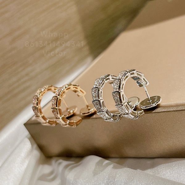 

buigari serpenti snake series designer dangle earrings for woman diamond sterling silver gold plated 18k t0p quality fashion exquisite gift, White