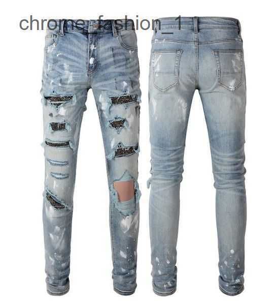 

motorcycle cotton amirly long men's high mens distressed moto ripped off skinny slim feet jeans fashion street denim light blue paste c