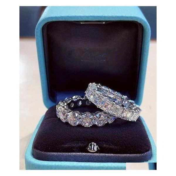 

wedding rings 925 sier pave setting fl square simated diamond cz eternity band engagement stone size 5 6 7 8 9 10 y0723 drop d dhqkv, Slivery;golden