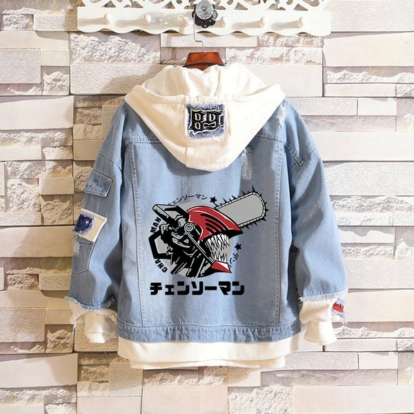 

men's hoodies sweatshirts japan anime chainsaw man denim jacket ga graphic printing funny cartoon jackets pochita makima clothes 23030, Black
