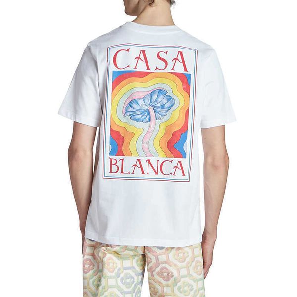 

2023ss new casablanca designer classic fashion cotton calssic tee t-shirt rainbow mushroom men and women loose and versatile short-sleevet t, White;black