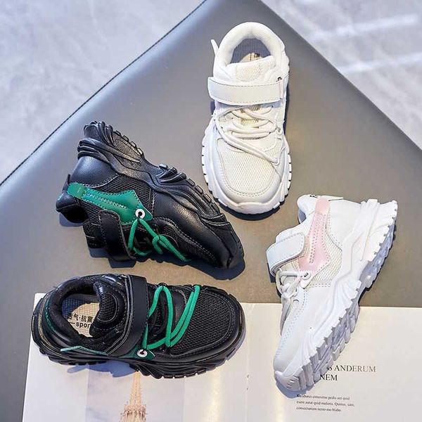 

athletic outdoor children casual shoes fashion boy's chunky sneakers height increasing dad shoes thick sole hard-wearing girls footwear, Black