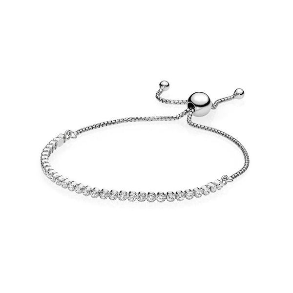 

cz diamond sparkling slider tennis bracelet for pandora real sterling silver hand chain for women girlfriend gift designer wedding bracelets, Golden;silver