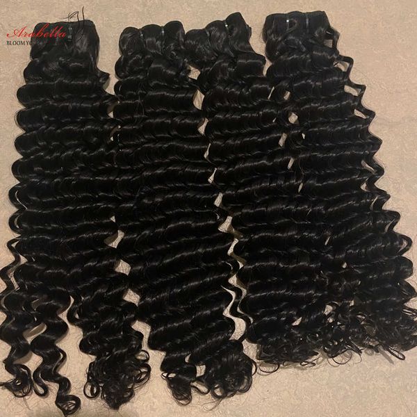 

wig caps arabella supper double drawn deep wave hair bundles with 4x4 transparent lace closure human hair bundles virgin hair extension, Black;brown