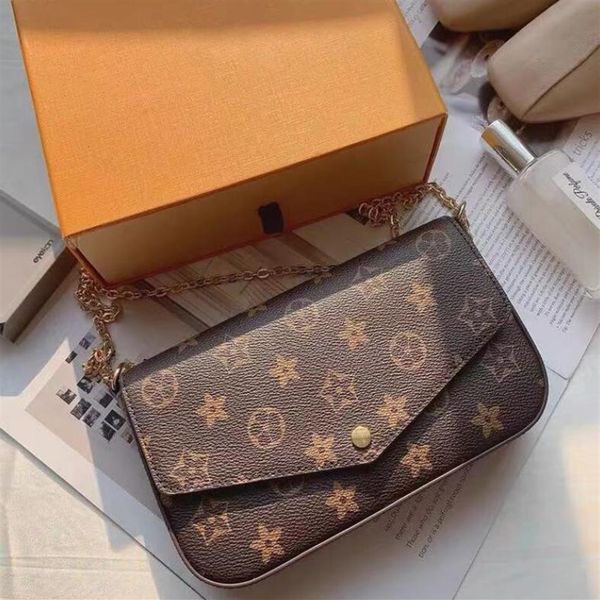 

3 pcs set favorite bag accessories women crossbody purse messenger bags handbags flowers designer shoulder lady leather with box2454, Red;black