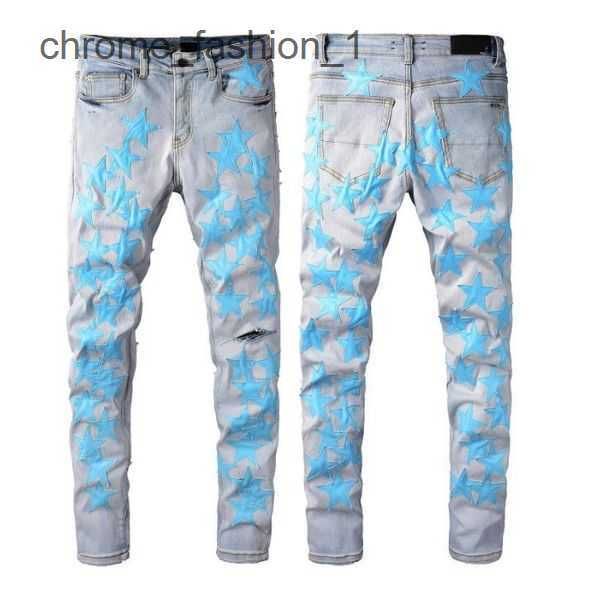 

amirs designer mens jeans denim embroidery pants fashion holes trouser hip hop distressed zipper trousers for male 7 8ayf, Blue