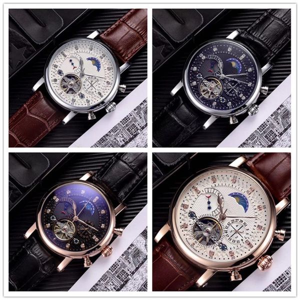 

fashion swiss watch leather tourbillon watch automatic men wristwatch men mechanical steel watches relogio masculino clock258h, Slivery;brown