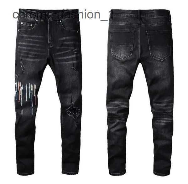 

amirs designer mens jeans denim embroidery pants fashion holes trouser hip hop distressed zipper trousers for male 8 ywod, Blue