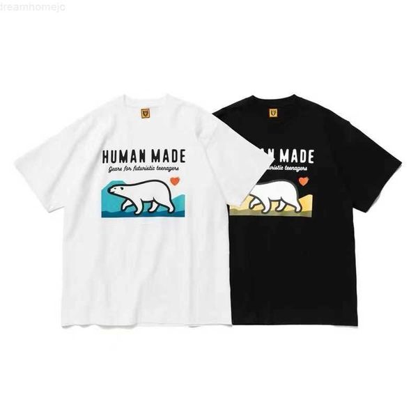 

human made t-shirt men women 1 1 polar bear alphabet heart print cylindrical slub cotton short sleeve tee t-shirt 0304, White;black