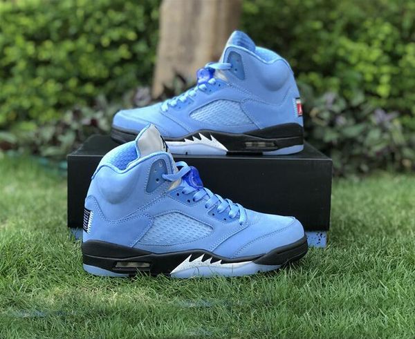 

5 unc men basketball shoes 5s university blue/black-white outdoor running sports sneakers dv1310-401 with original box us 7-13