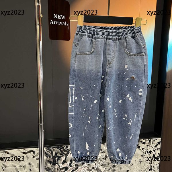

luxury kids pants child clothing baby bottoms spring trousers embroidered logo spotted jeans size 110-150 cm, Blue