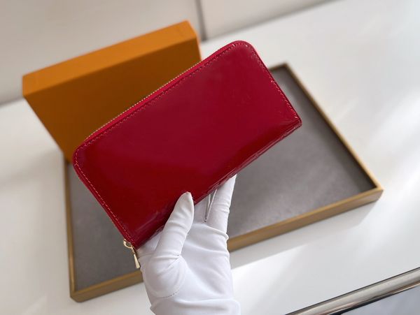 

fashion designer wallets luxury zippy purse men women slim patent leather clutch highs quality coin purses embossed monogrames card holders, Red;black