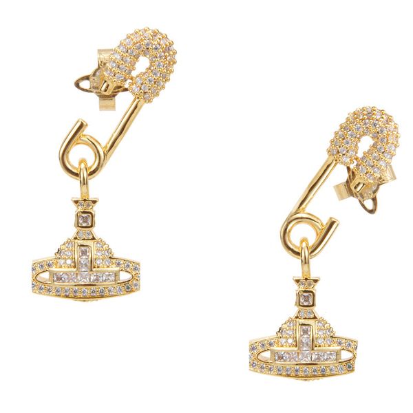 

Charm wholesales stud vivi west earrings designer for womens luxury jewellery Full drill Pin Saturn Stud highest version wedding for womens bijoux cjewelers