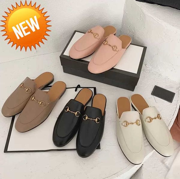 

designer princetown slippers sandals genuine leather loafers shoes men women lace velvet ladies casual shoe mules metal buckle bees snake, Black