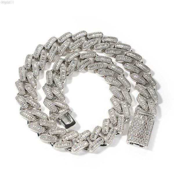 

mens baguette cz 20mm cuban link chain hip hop necklace, Silver
