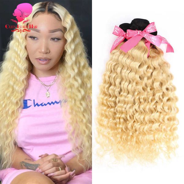 

wig caps queen 134 pcs 1b613 brazilian blonde ombre remy hair bundle curly weave human hair 2 tone dark roots 8 30 inch bundle deals, Black;brown