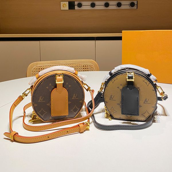 

mini designer shoulder bags women crossbody bag real leather tote bag round purse fashion printing flower solid brown bmessenger