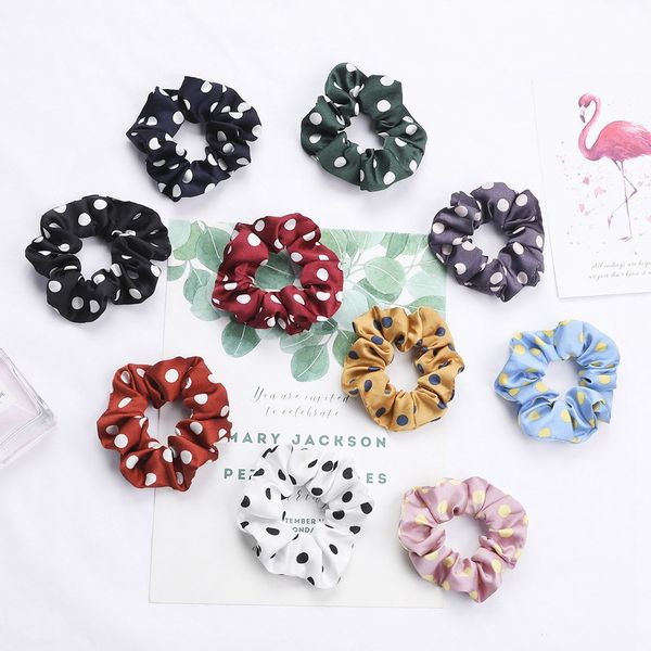 

korean fashion dot print letter hair ribbon scrunchies elastic hair bands hair rope women girls hair accessories 1809, Slivery;white