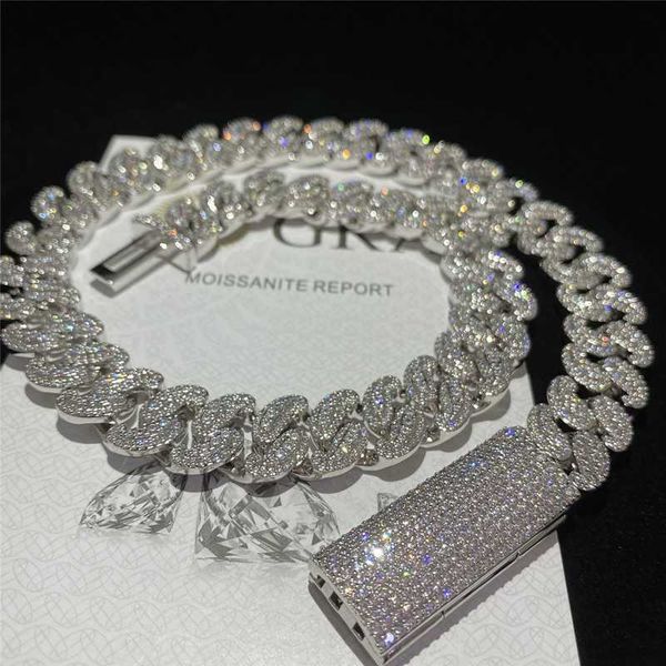 

fine jewelry rank luxury jewelry 15mm width heavy miami cuban link chain big boss moissanite diamond s925 cuban necklace, Silver