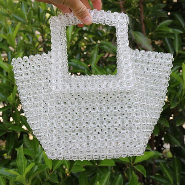 

summer acrylic white board handle handbag female box girl beaded 230304