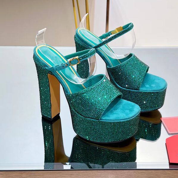 

rhinestone sandals women high heel buckle back hollow platform fashion casual slippers designer patent leather open toe quality factory shoe, Black