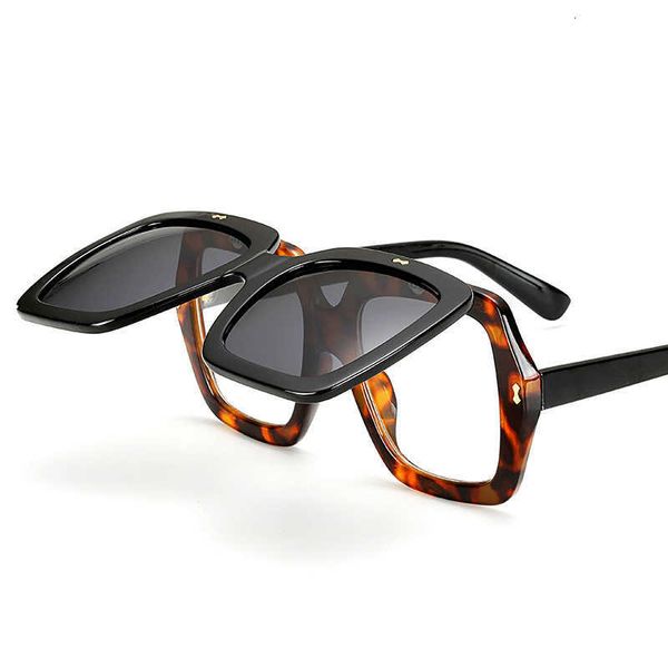 

sunglasses 85126 new flip men's and women's fashion trend flat glasses dual purpose, White;black