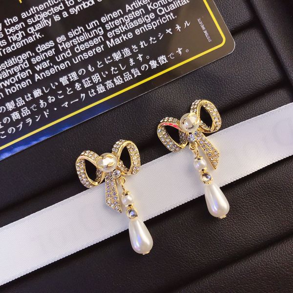 

stud designer love earrings women charm stamp pearl bow luxury jewelry gift 18k gold plated european brand celtic princess accessories, Golden;silver