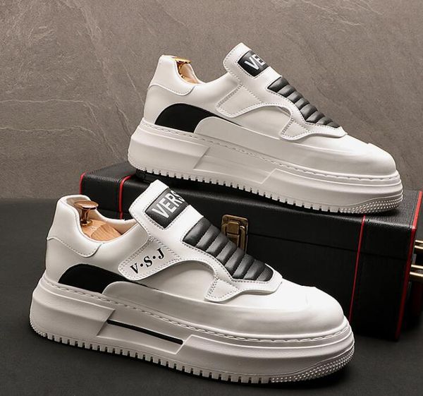 

luxury royal style men platform dress shoes little white shoes pattern exotic designer loafers fashion casual sneakers walking shoes, Black