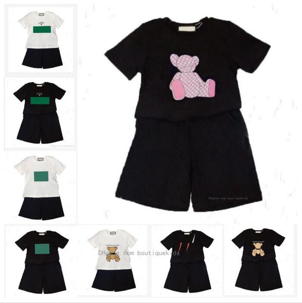 

boys girls clothing sets designer tracksuit summer sport clothes kids casual short sleeve t-shirt shorts children outfits, White