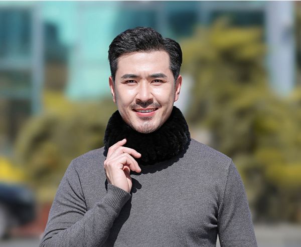 

men's discount real rex rabbit scarf winter warm gate black gray blue, Blue;gray