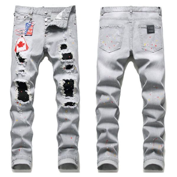 

22 styles fashion designer mens jeans badge rips stretch black jeans men's fashion slim fit washed motocycle denim pants panelled hip, Blue