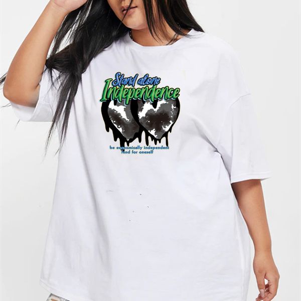 

women's t-shirt cotton 2023 new round neck love print top, White