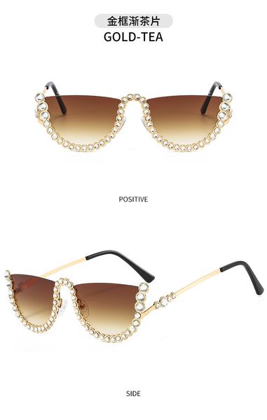 

personal: modern internet celebrity sunglasses with diamonds, metal half-frame, stylish concave sunglasses, women's driving glasses, White;black