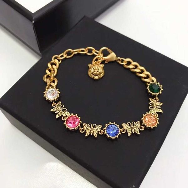 

factory direct sales 2023 new luxury fashion jewelry for twist chain butterfly color diamond brass tiger head accessories bracelet, Black
