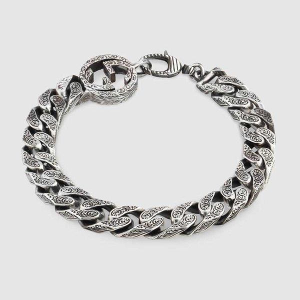 

factory direct sales 2023 new luxury fashion jewelry for same antique double pattern bracelet trend personality trendsetter thai silver hand, Black