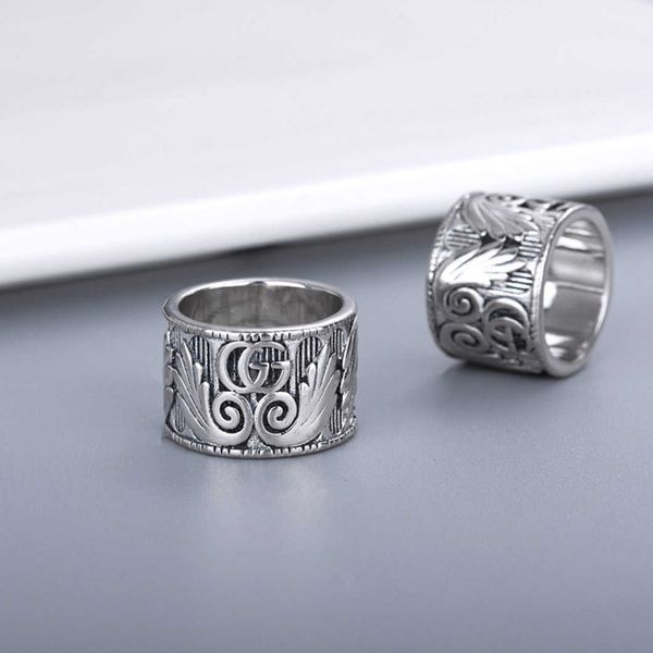 

luxury ornament silver three-dimensional carved angel wing feather pattern men's and women's same couple ring