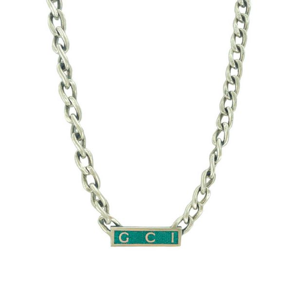 

80% off 2023 new luxury fashion jewelry for silver double enamel green bar rectangular men and women noble temperament necklace high version