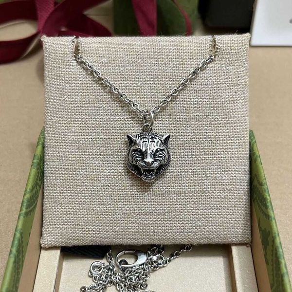 

60% off 2023 new luxury fashion jewelry for necklace double head chinese zodiac tiger year limited dark coated lobster clasp, Silver