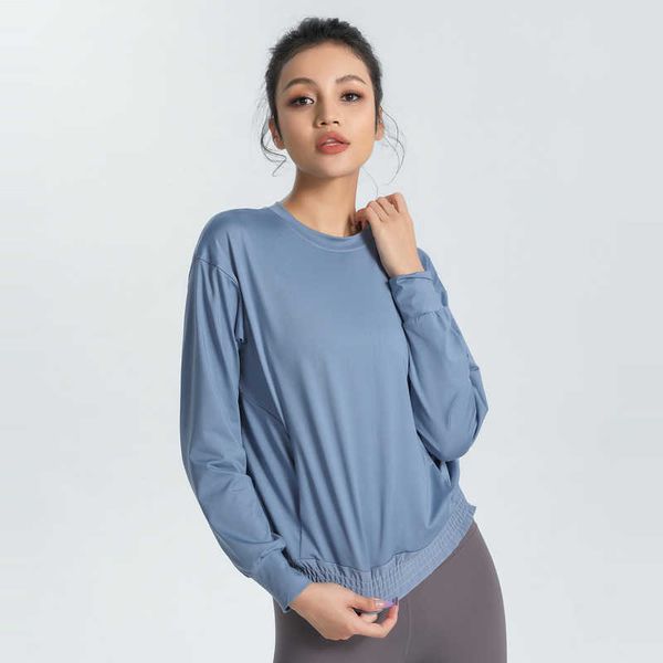 

lu-128 yoga shirt wear long sleeve women's loose quick-drying breathable high elastic fashion european and american fitness sports swea, White
