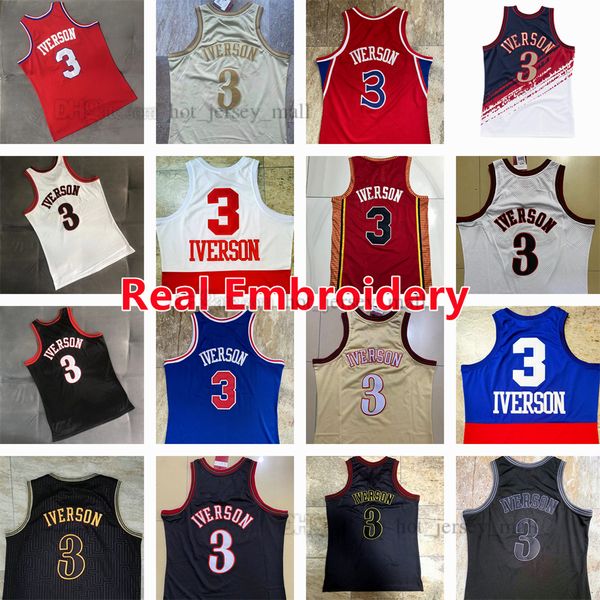 

authentic stitched basketball jerseys allen 3 iverson 96-97 03-04 06-07 hardwoods classic retro mitchell ness jersey xs-xxl, Black;red