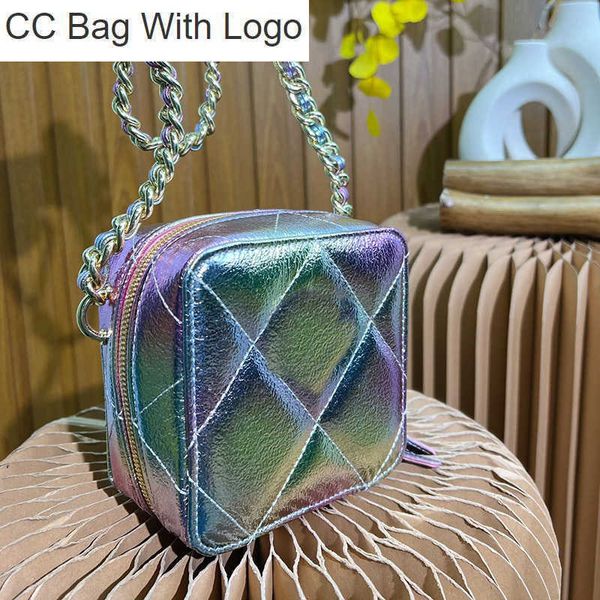 

cc handbags 2.55 laser dazzle colorful square vanity bag dice box tiny mini cosmetic case quilted diamond lattice purse gold metal hardware, Black