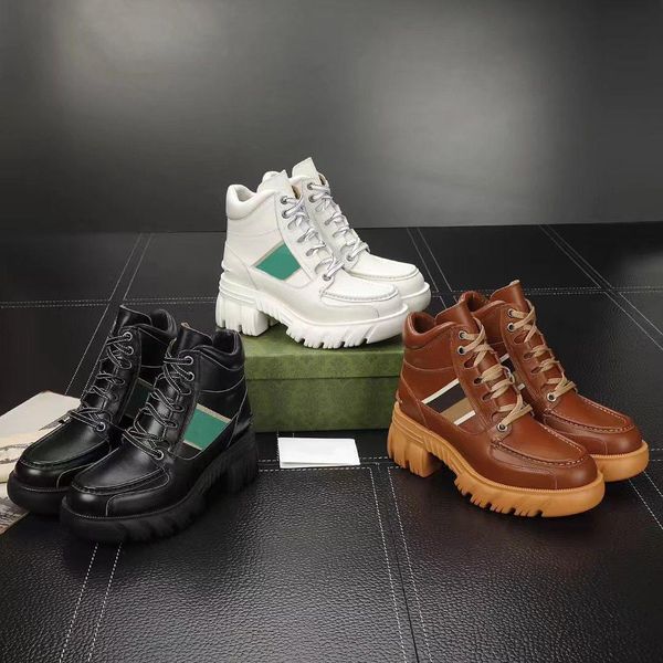 

autumn winter martin boots leather lace-up sneaker 100% cowhide casual woman boot fashion platform trainers thick bottom high women designer, Black