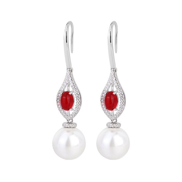 

925 silver long pearl pendant dangle & chandelier drop-shaped pendant earrings are suitable for women's aggregation jewelry