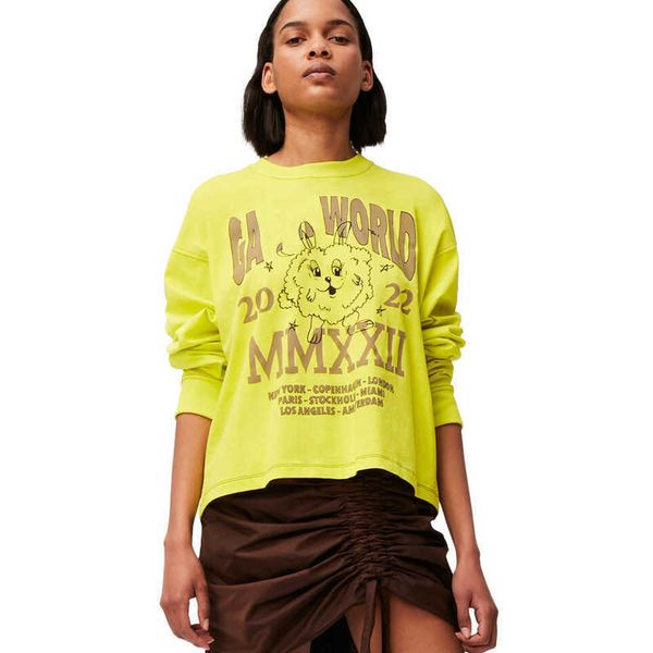 

ganni mens women designer t shirt fashion letter cartoon pattern printing fashion round neck long sleeve backing women classic t-shirt pure, White