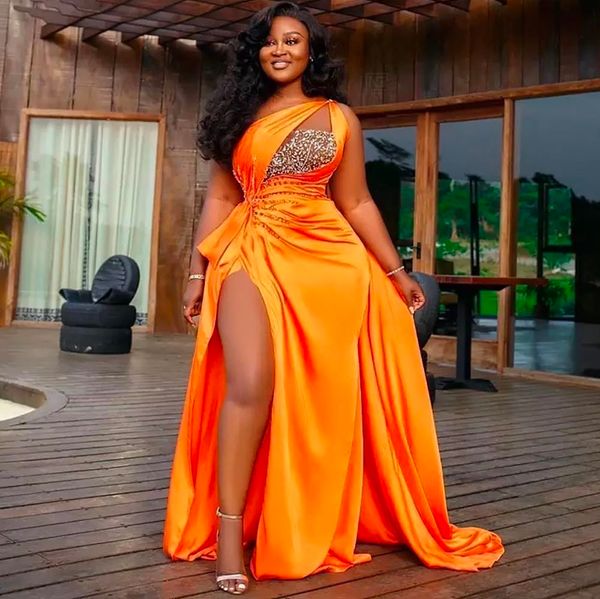

evening dresses new formal prom party gown custom plus size girls pageant satin floor-length sleeveless crystal beaded pleat thigh-high slit, Black